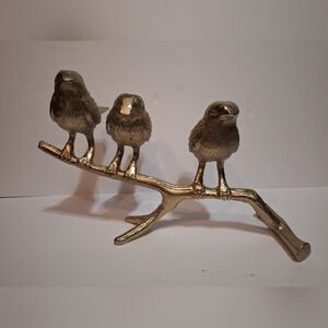 Goldtone Sparrows on a Branch Figurine Sculpture Bronze Metal